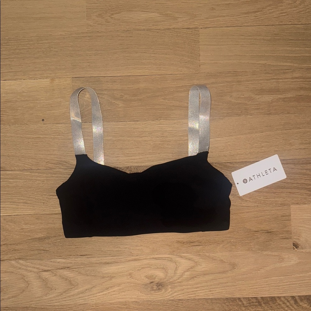 New Black Bra with Shimmering Silver Straps -